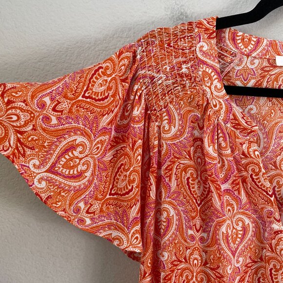 Rose + Olive Womens Plus 1X Paisley Blouse Top Short Flutter Sleeve Shirt - Picture 8 of 10